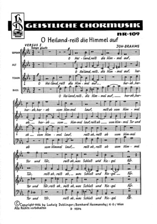 O Heiland, Reiß Die Himmel Auf, Op. 74 / 2 Op. 74/2