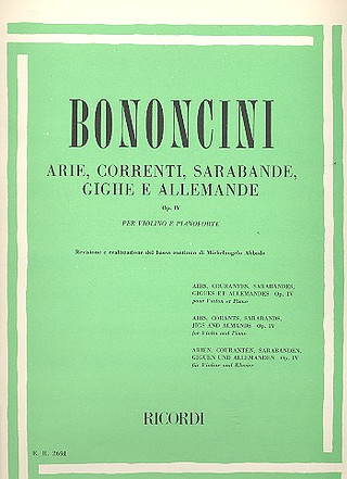 Arie, Correnti, Sarabande, Gighe E Allemande Op. IV Per Violino E Pianoforte