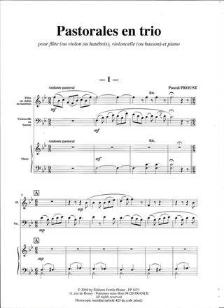 Pastorales En Trio (Flûte (Ou Violon, Ou Hautbois), Violoncelle (Ou Basson)