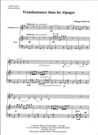 Transhumance Dans Les Alpages (Trompette Et Piano)