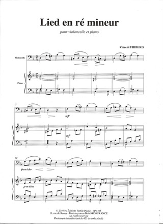 Lied En Ré Mineur (Violoncelle Et Piano)
