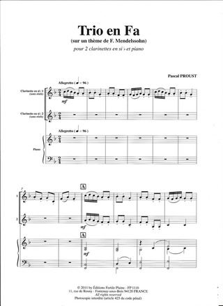 Trio En Fa Majeur (2 Clarinettes Et Piano)