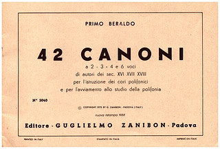 42 Canoni A 2-3-4- E 6 Voci Di Autori Dei Secoli XVI XVII XVIII Per L'Istruzione Dei Cori Polifonici