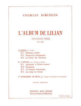 Album Lilian 2S Op. 149 Piano (Habanera/Barcarolle/Priere