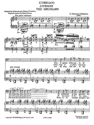 The Drunkard From Sette Canzoni (L'Ubriaco) For Baritone Solo With Piano Acc.