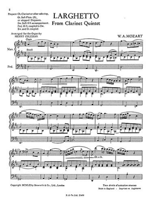 Larghetto From Clarinet Quintet (Organ)