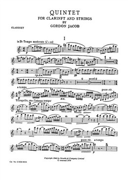 Jacob Quintet For Clarinet And Strings Set Of Parts
