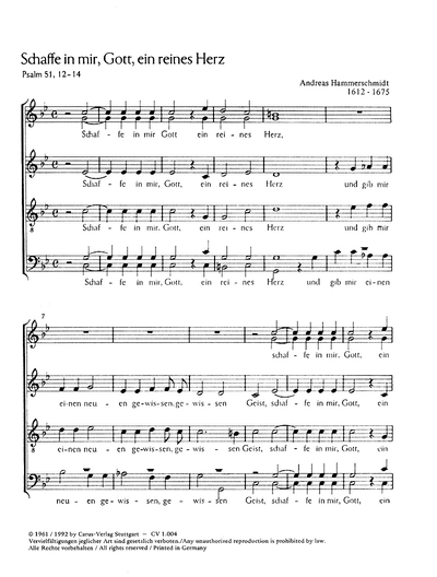 Schaffe In Mir, Gott, Ein Reines Herz - Psalm 51 (HAMMERSCHMIDT ANDREAS)