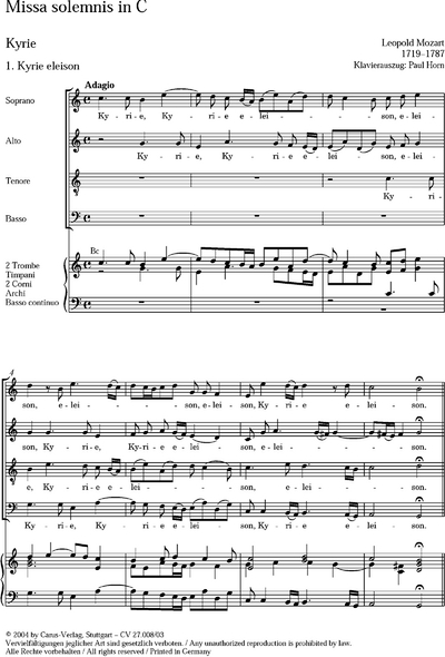Missa Solemnis In C (MOZART LEOPOLD)