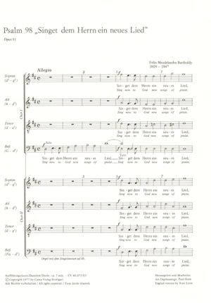 Der 98. Psalm - Op. : 91 (MENDELSSOHN-BARTHOLDY FELIX)