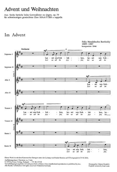 Mendelssohn: Advent Und Weihnachten (Aus Op. 79) (MENDELSSOHN-BARTHOLDY FELIX)