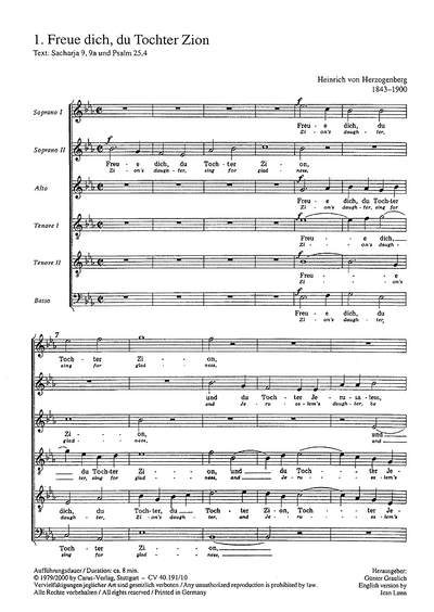 Freue Dich, Du Tochter Zion - Op. : 81 #1 (HERZOGENBERG HEINRICH VON)