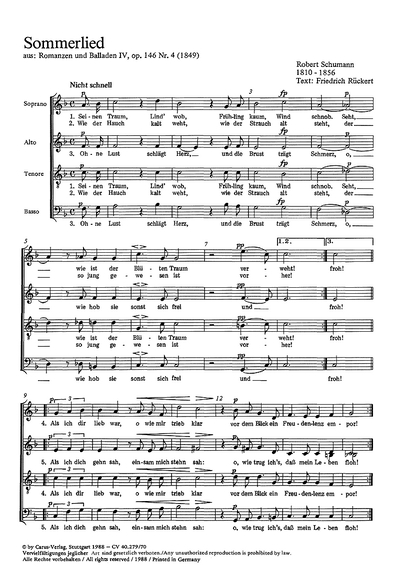 Schumann: Sommerlied - Gute Nacht (SCHUMANN ROBERT)