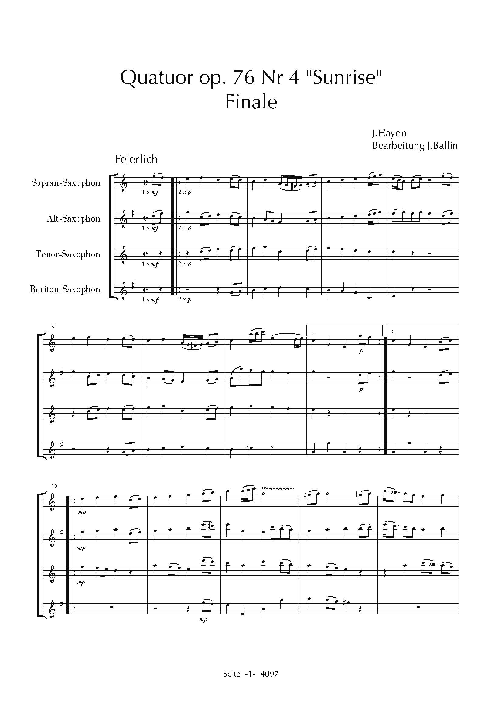 Quatuor op. 76 Nr. 4 Sunrise - Finale (HAYDN FRANZ JOSEF) (HAYDN FRANZ JOSEF)