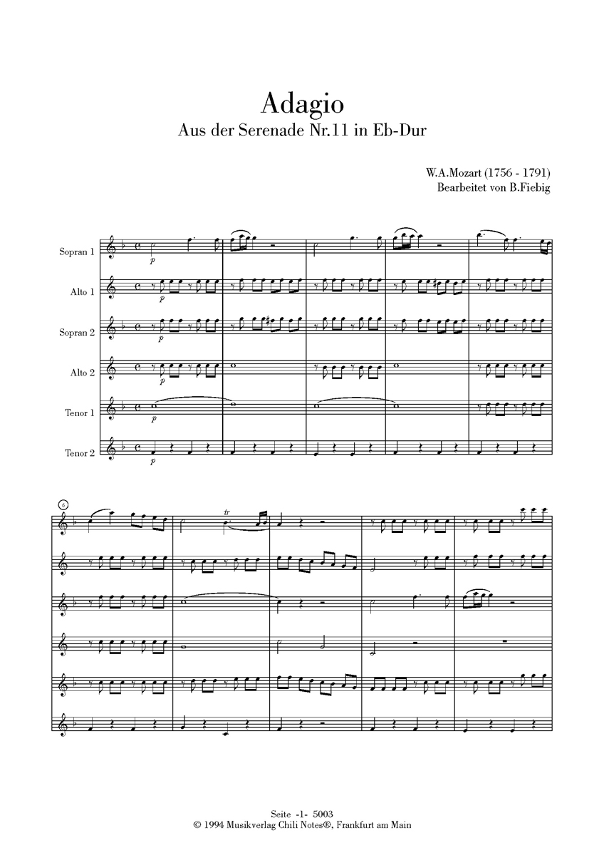 Adagio aus Serenade Nr. 11 in Eb-Dur(MOZART WOLFGANG AMADEUS)