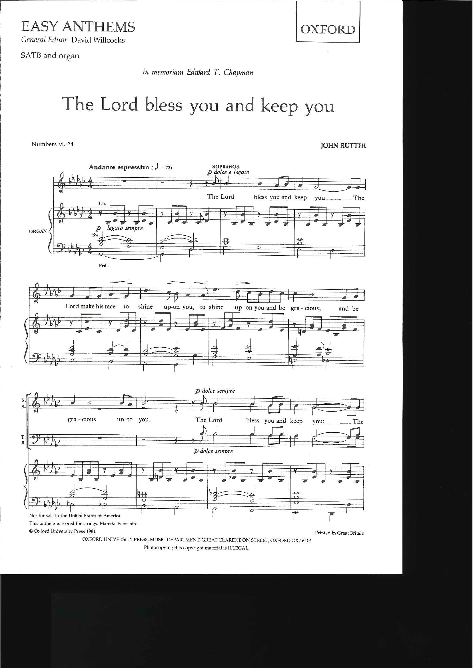 The Lord Bless You And Keep You Pour 2 Voix et Piano (RUTTER JOHN)