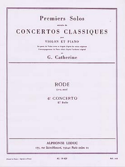 Premiers Solos Concertos Classiques:N04 Violon Et Piano (RODE / CATHERINE)