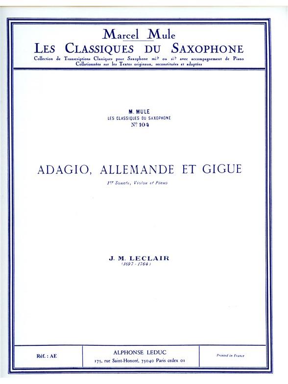 Classique Saxophone Mib N0104 Sonate N01 Violon:Adagio Allemande Gigue