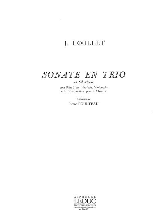 Sonate En Trio En Sol Mineur Op. 1 N03 Fl.A Bec/Htb/Violoncelle/Basse Continue