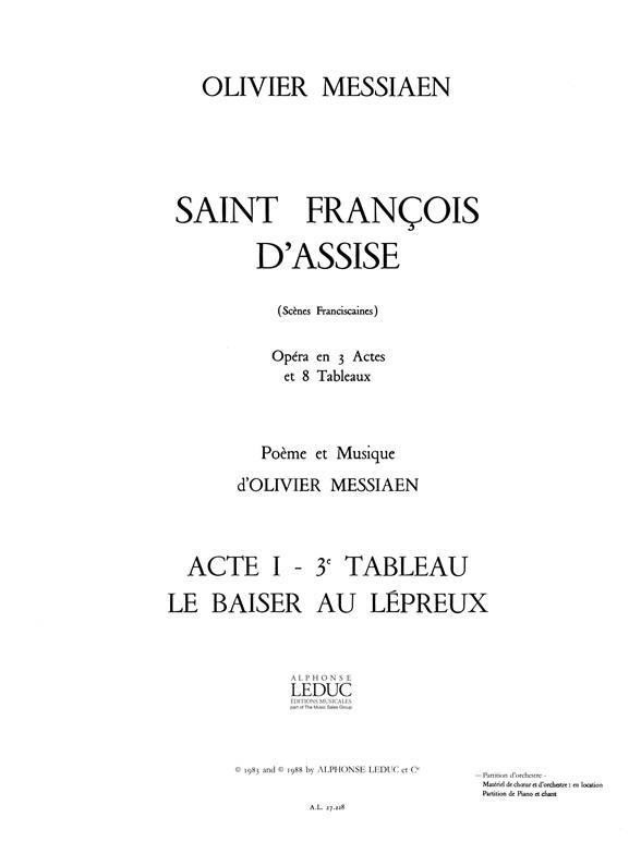Saint Francois D'Assise Acte 1/Tableau 3/Partition D'Orchestre