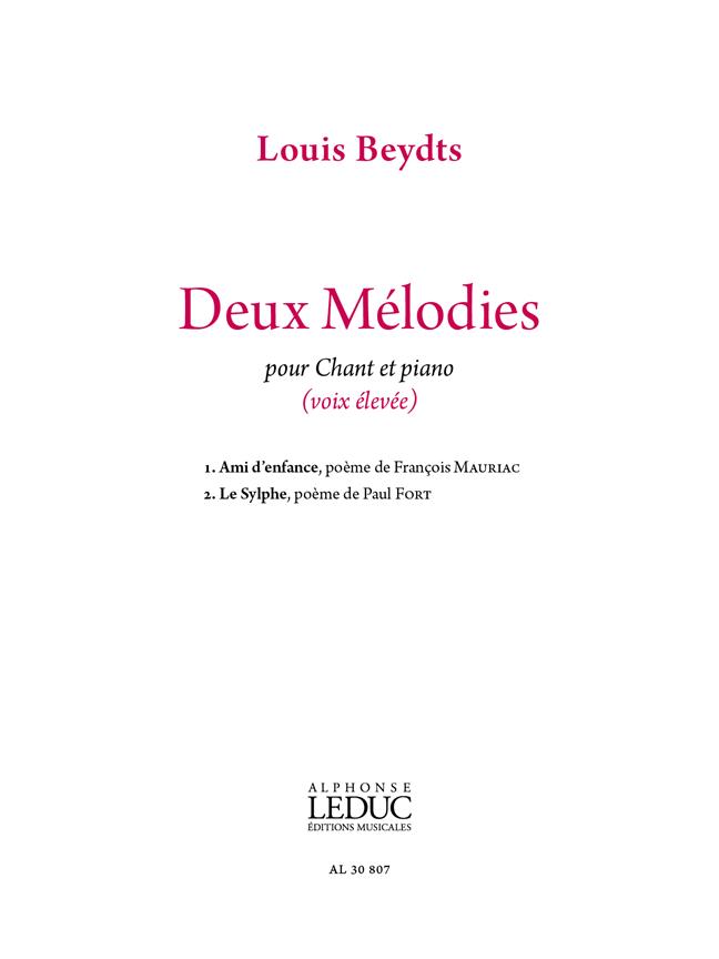 2 Mélodies Pour Voix Elevée (BEYDTS LOUIS)