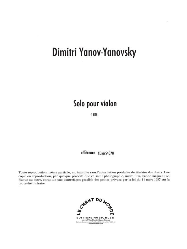 Solo Pour Violon (YANOV-YANOVSKY DIMITRI)