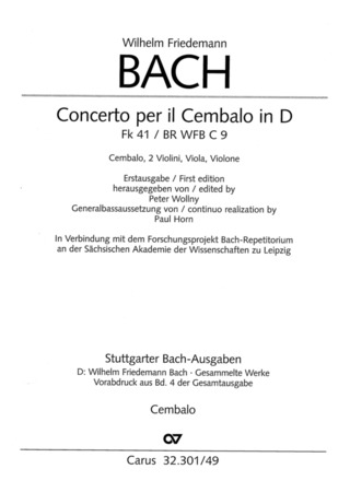 Concerto Per Il Cembalo In D (BACH WILHELM FRIEDEMANN)