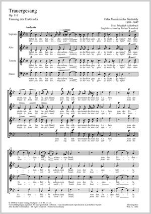Trauergesang. Fassung Der Erstausgabe - Op. : 116 (MENDELSSOHN-BARTHOLDY FELIX)