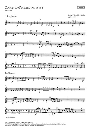 Concerto D'Organo Nr. 13 In F (Orgelkonzert Nr. 13 In F) (HAENDEL GEORG FRIEDRICH)