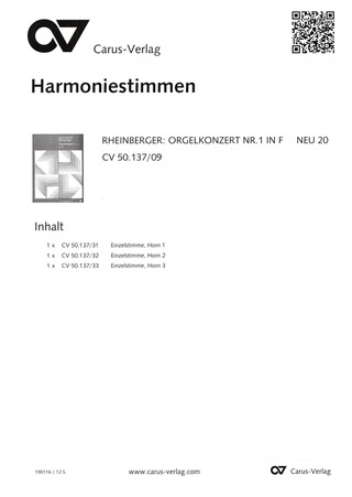 Orgelkonzert Nr. 1 In F (RHEINBERGER JOSEF GABRIEL)