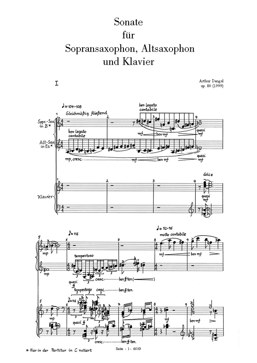Sonate für Sopran-, Altsaxophon und Klavier op.80 (DANGEL A) (DANGEL A)