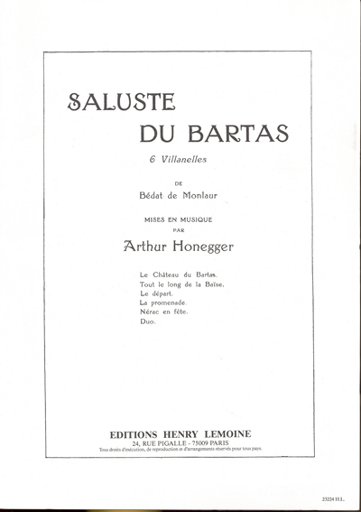 Saluste Du Bartas (HONEGGER ARTHUR)
