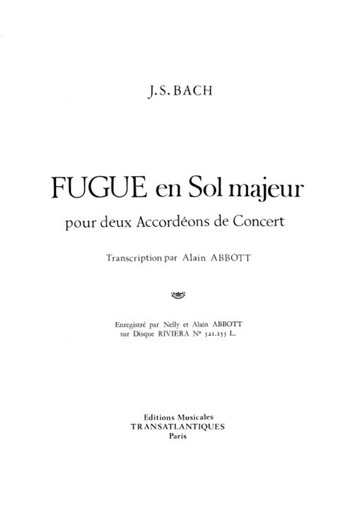 Fugue En Sol Majeur (BACH JOHANN SEBASTIAN)