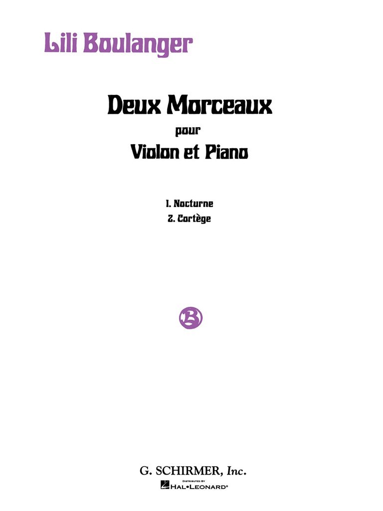 Boulanger Lili Deux Morceaux Pour Violon Et Piano