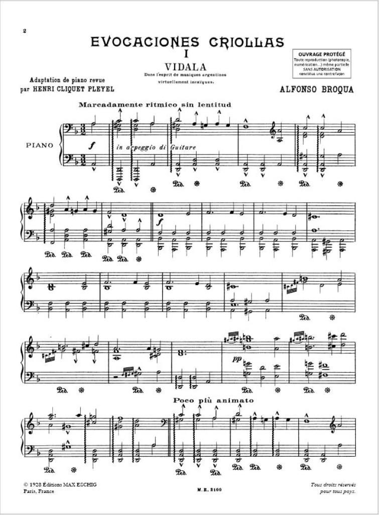 Evocaciones Criollas N 1 Vidalita Piano (Rev.Cliquet-Pleyel