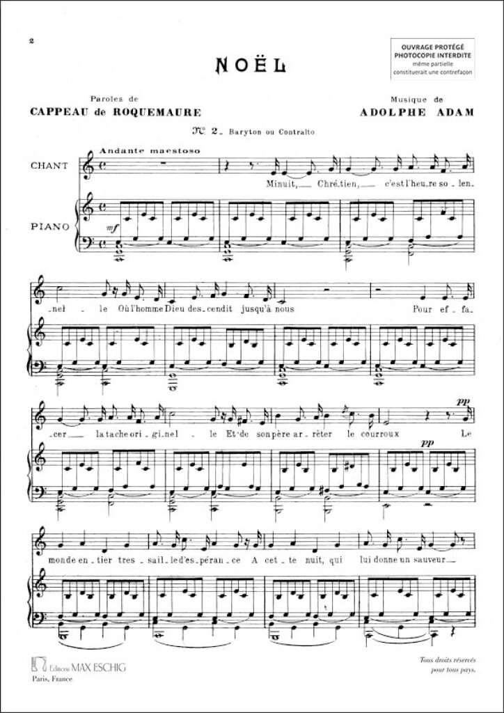 Minuit Chretien Baryton Ou Contralto/Piano