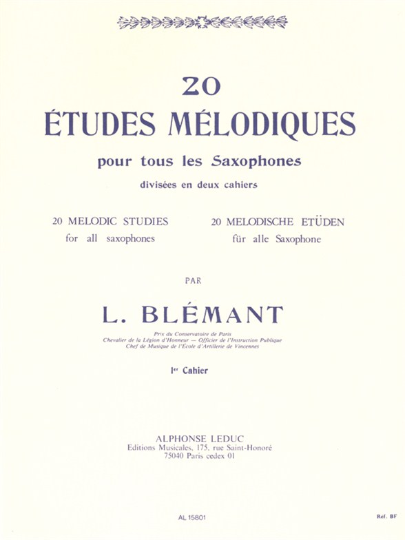 L. Blemant: 20 Etudes Melodiques 1: Saxophone: Study