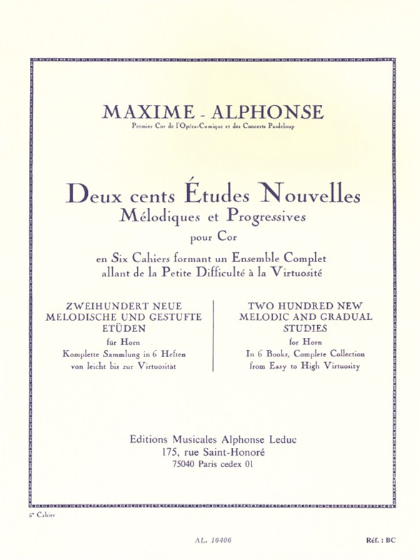 Maxime Alphonse: 200 Études Nouvelles Mélodiques et Progressives 5: French Horn: