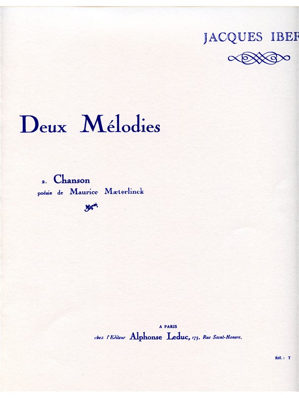 Jacques Ibert: 2 Mélodies No.2: Vocal: Score