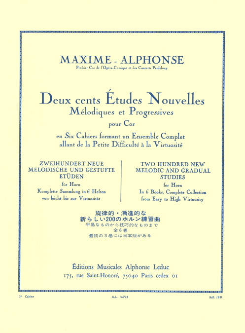 Maxime-Alphonse: 200 Études Nouvelles Mélodiques et Progressives 3: French Horn: