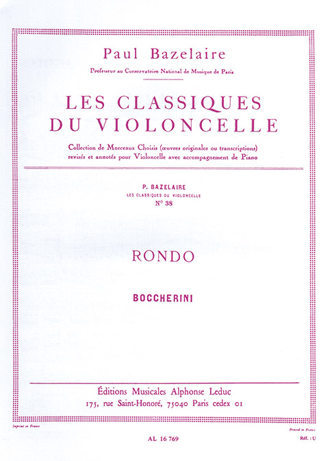 Luigi Boccherini: Rondo' C Major After String Quartet G 310: Cello: Instrumental