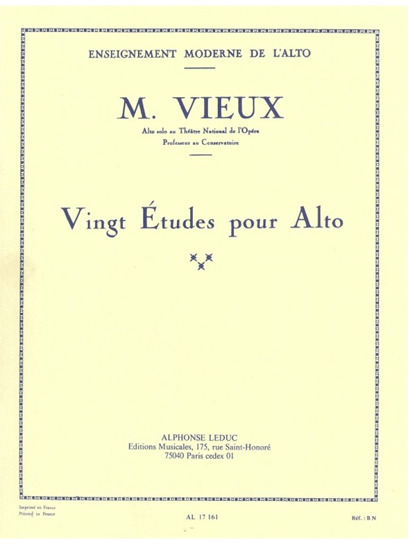Maurice Vieux: Maurice Vieux: 20 Studies for Viola: Viola: Study