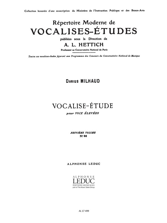 Darius Milhaud: Vocalise-Etude Op.105: High Voice: Score