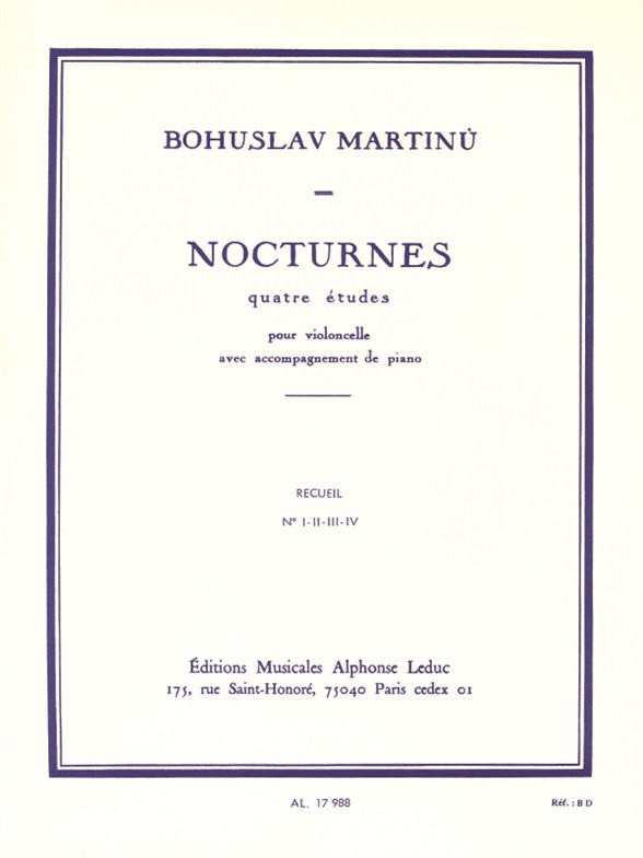 Bohuslav Martinu: Nocturnes For Cello And Piano H189: Cello: Instrumental Work