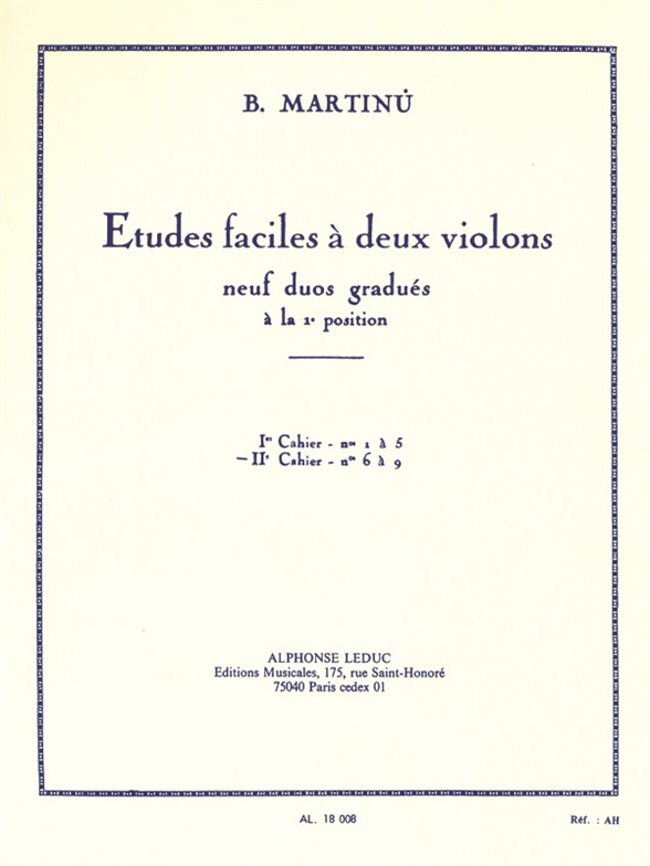 Bohuslav Martinu: Etudes Faciles A Deux Violins Vol.2: Violin Duet: Instrumental