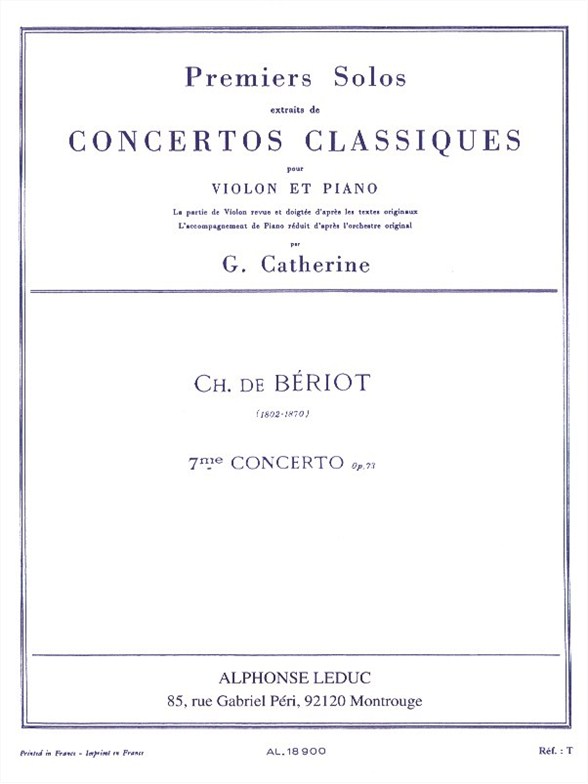 Charles Auguste de Bériot: First Solos Extracted From The Classic Concertos: