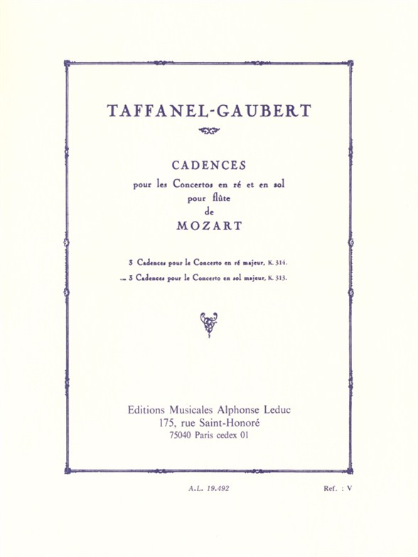 Wolfgang Amadeus Mozart: 3 Cadences For Mozart's Flute Concerto In G major: