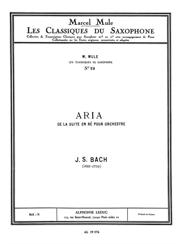 Aria From Suite in D BWV 1068: Saxophone: Instrumental Work