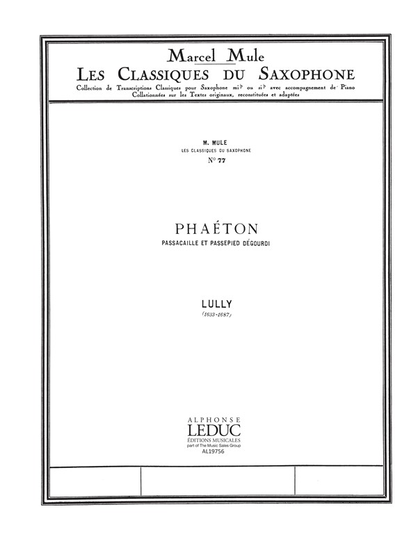 Jean-Baptiste Lully: Passacaille et Passepied: Tenor Saxophone: Score