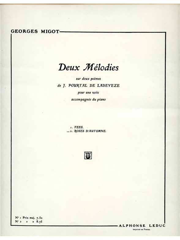 Georges Migot: 2 Mlodies de Ladevze No.2: Soprano or Tenor: Score